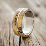 "GOLDEN" - ALASKAN PANNED GOLD NUGGETS SET IN BUCKEYE BURL WOOD WEDDING BAND - TITANIUM - SIZE 7 1/2-1