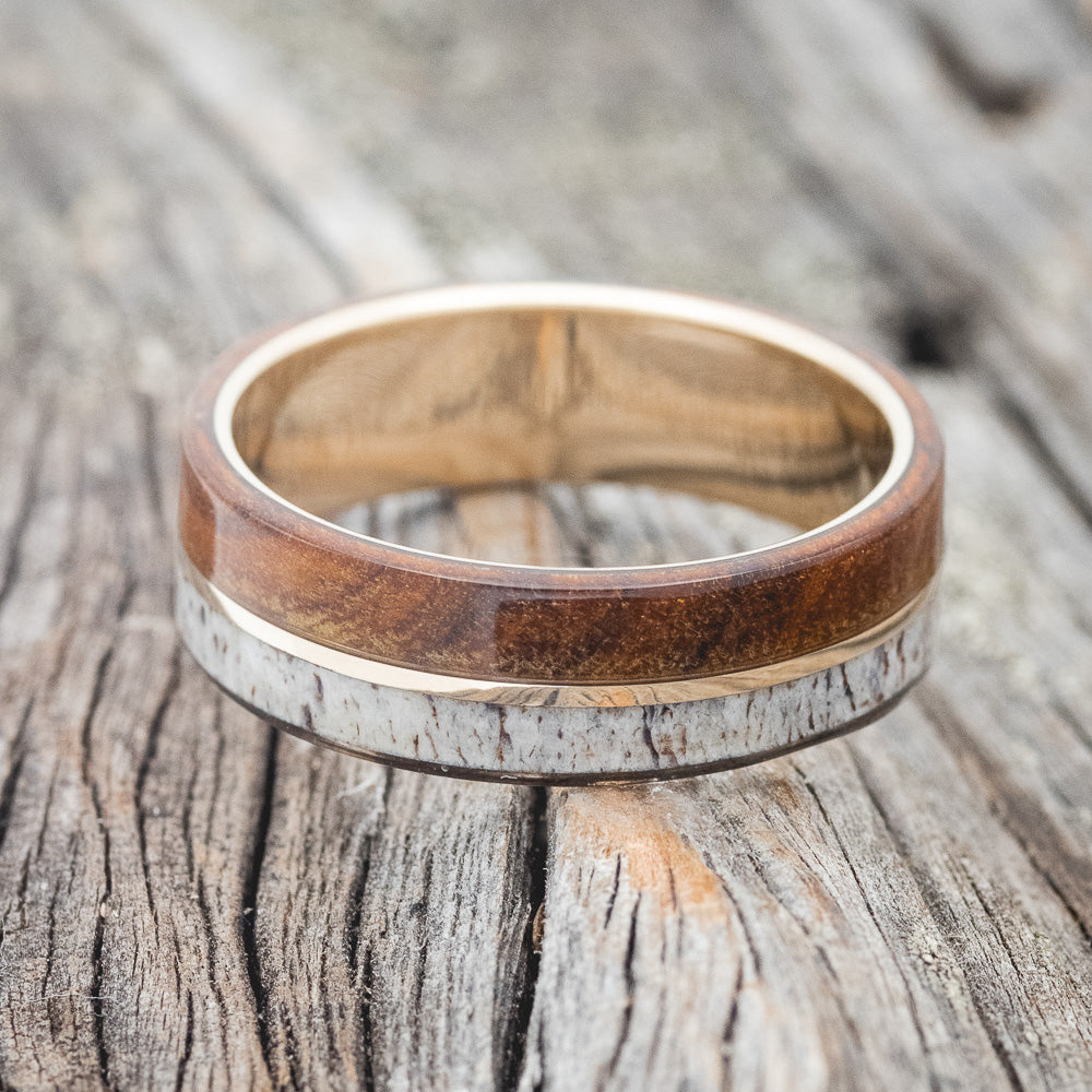 "GOLDEN" - IRONWOOD & ELK ANTLER WEDDING RING-10