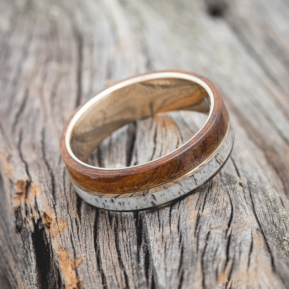 "GOLDEN" - IRONWOOD & ELK ANTLER WEDDING RING-9