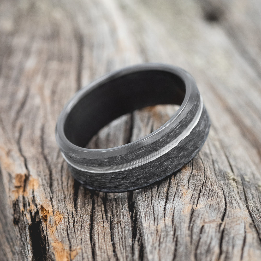 HAMMERED WEDDING BAND WITH A CUT ETCHING - READY TO SHIP-6