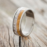 "RAINIER" - CHAROITE STONE, ELK ANTLER & WHISKEY BARREL OAK WEDDING BAND - READY TO SHIP-1