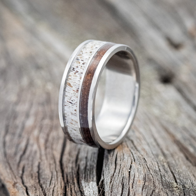 "RAPTOR" - IRONWOOD & ANTLER WEDDING BAND - READY TO SHIP-1