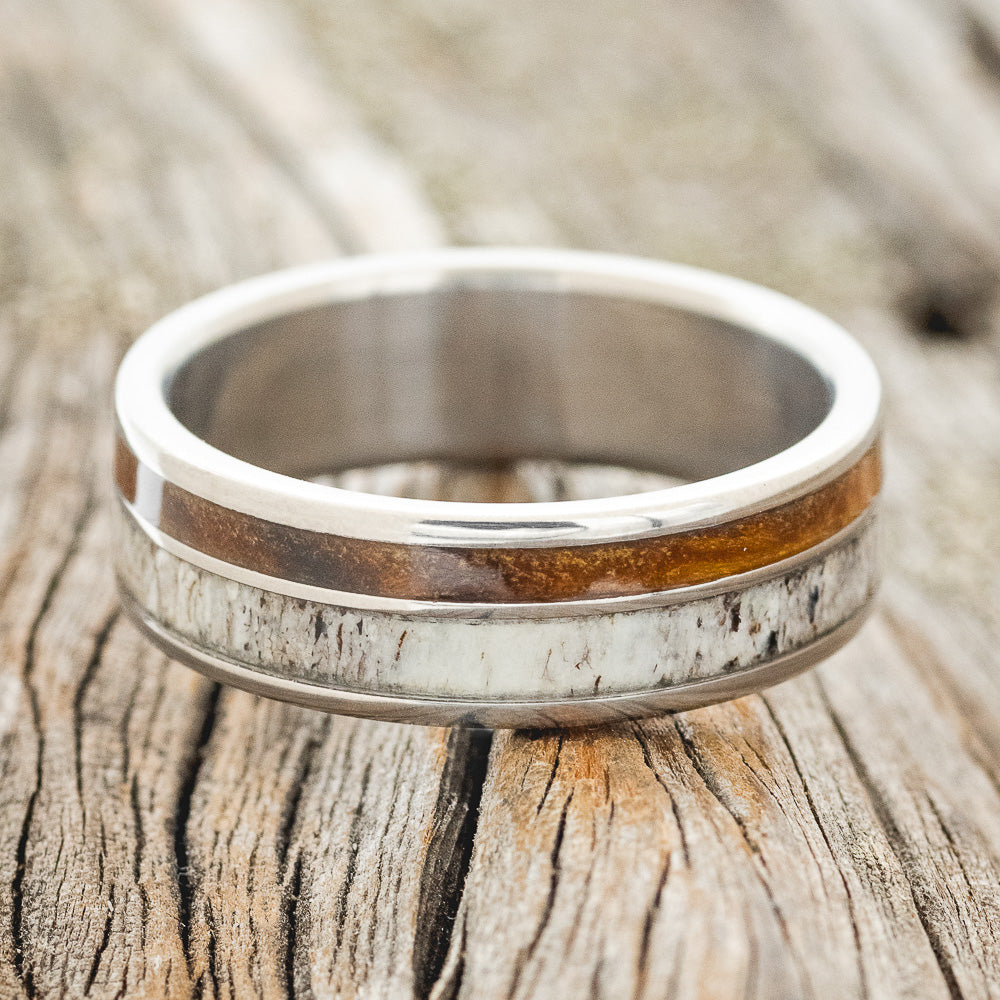"RAPTOR" - IRONWOOD & ANTLER WEDDING BAND - READY TO SHIP-3