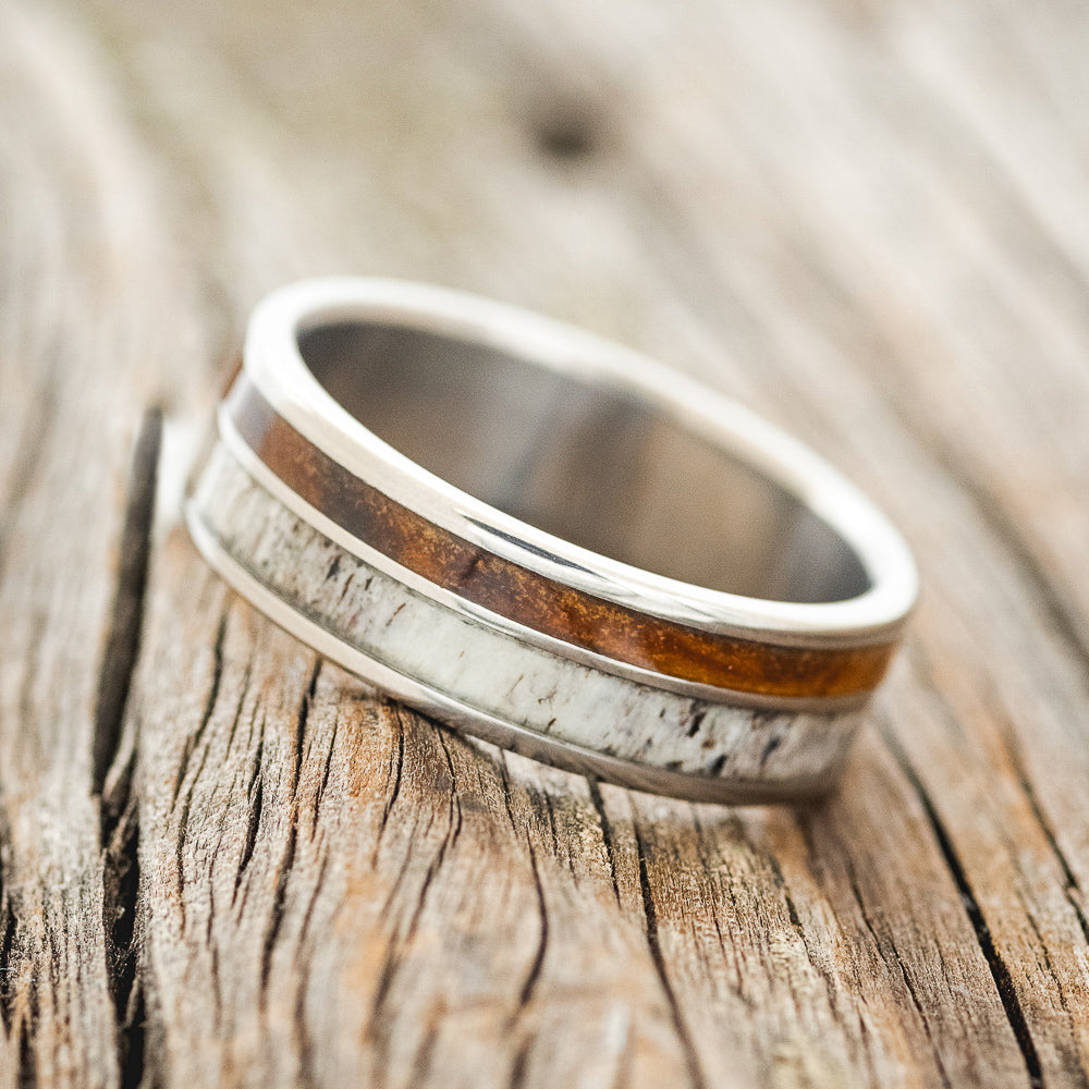 "RAPTOR" - IRONWOOD & ANTLER WEDDING BAND - READY TO SHIP-2