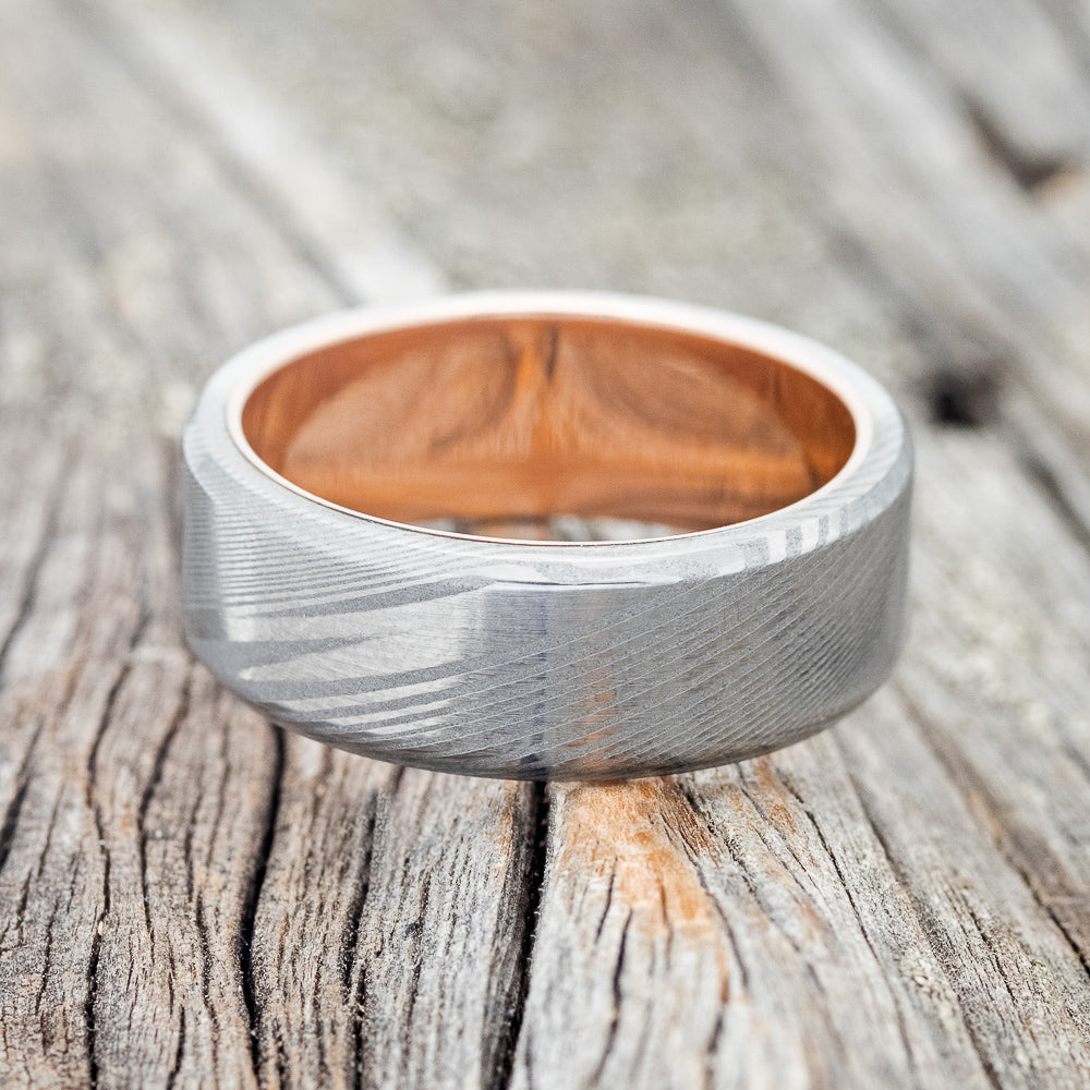 "VULCAN" - DAMASCUS STEEL WEDDING BAND WITH 14K GOLD LINING-8