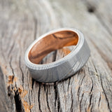 "VULCAN" - DAMASCUS STEEL WEDDING BAND WITH 14K ROSE GOLD - SIZE 7 1/2