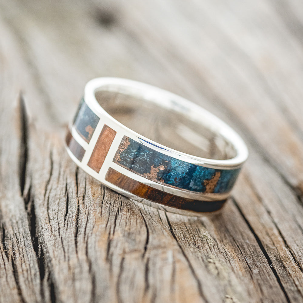 "BOWER" - PATINA COPPER, IRONWOOD & POWDERED COPPER WEDDING BAND-2