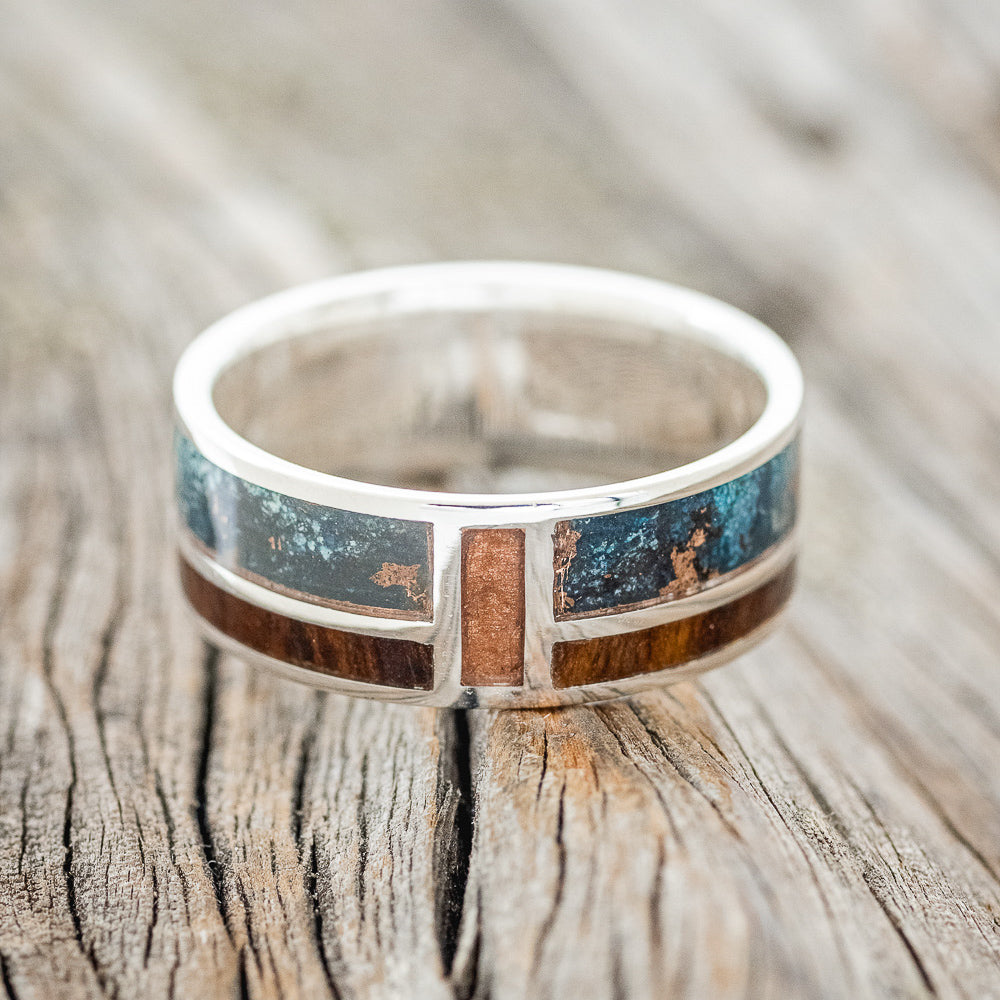 "BOWER" - PATINA COPPER, IRONWOOD & POWDERED COPPER WEDDING BAND-3