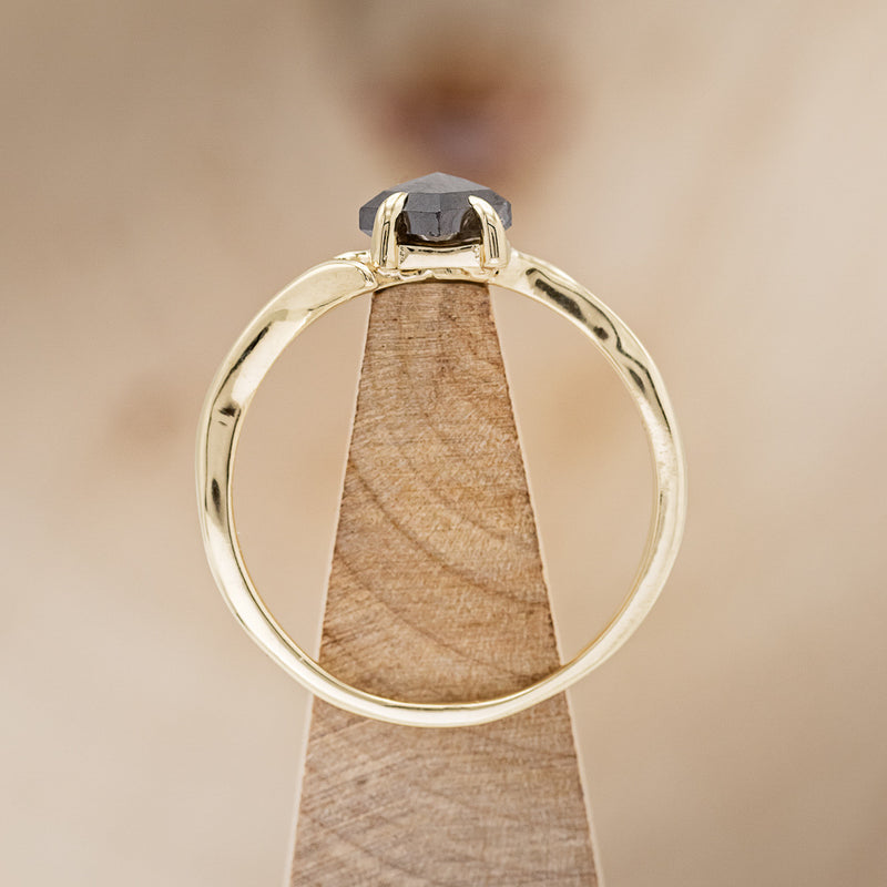 "ARTEMIS" - SHIELD CUT SALT & PEPPER DIAMOND WEDDING BAND WITH AN ANTLER-STYLE STACKING BAND