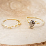 "ARTEMIS" - SHIELD CUT SALT & PEPPER DIAMOND WEDDING BAND WITH AN ANTLER-STYLE STACKING BAND