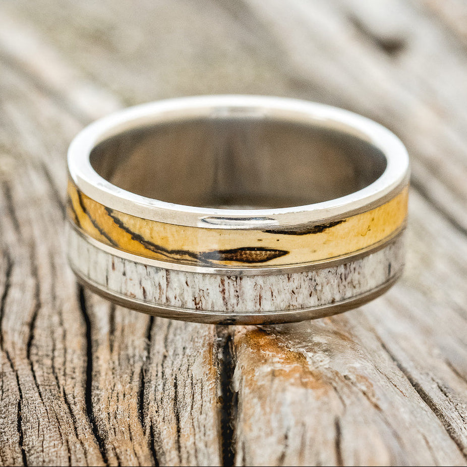"DYAD" - SPALTED MAPLE & ANTLER WEDDING BAND-3