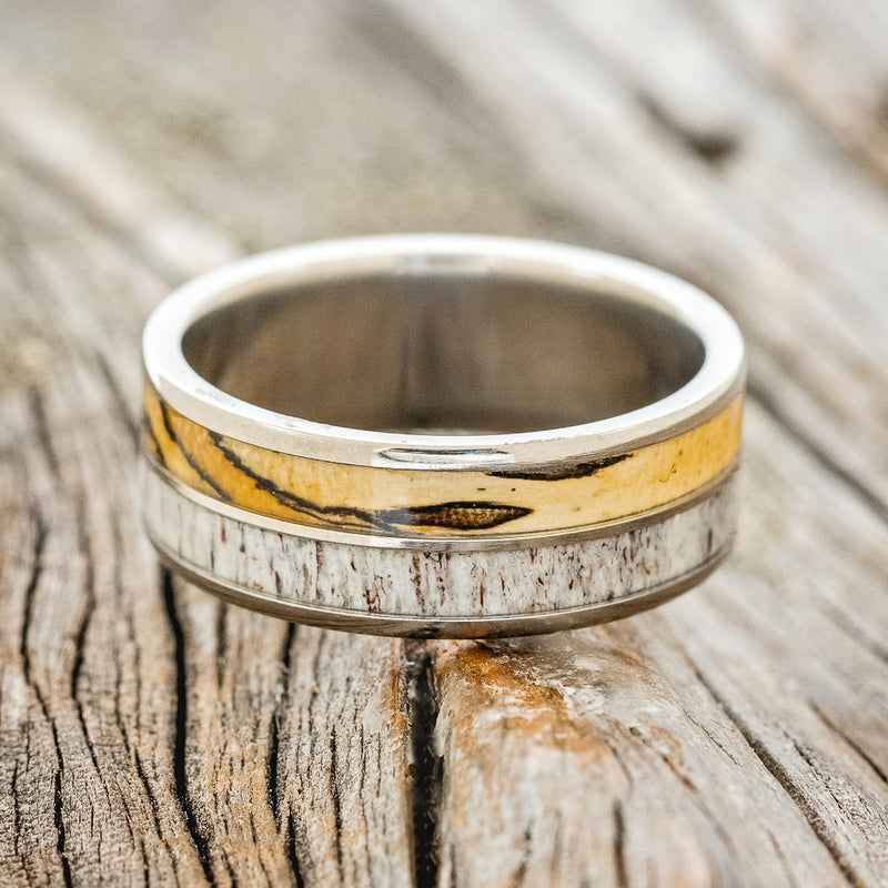 "DYAD" - SPALTED MAPLE & ANTLER WEDDING BAND - READY TO SHIP-3