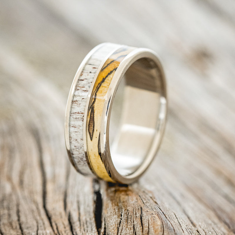 "DYAD" - SPALTED MAPLE & ANTLER WEDDING BAND - READY TO SHIP-1