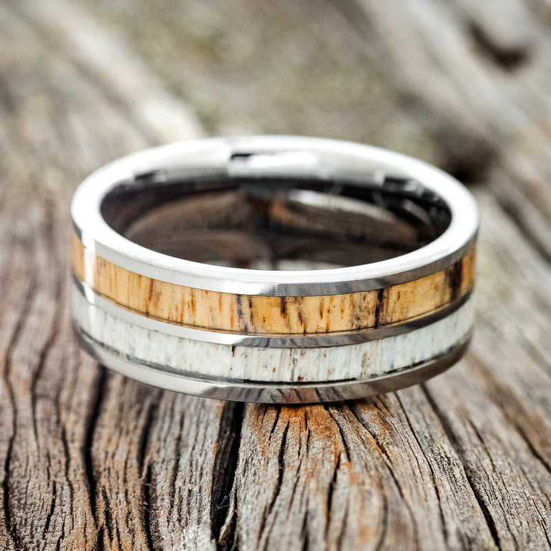 "DYAD" - SPALTED MAPLE & ANTLER WEDDING BAND - READY TO SHIP-6