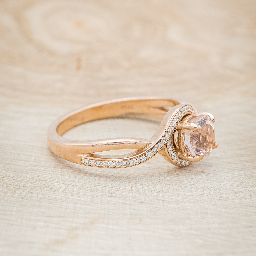 "CHARLOTTE" - ROUND CUT MORGANITE ENGAGEMENT RING WITH DIAMOND ACCENTS-2