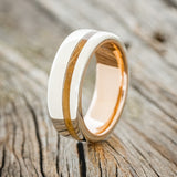 "VERTIGO" - WHISKEY BARREL OAK WEDDING RING WITH A 14K ROSE GOLD LINING - SILVER - SIZE 9 1/4-1