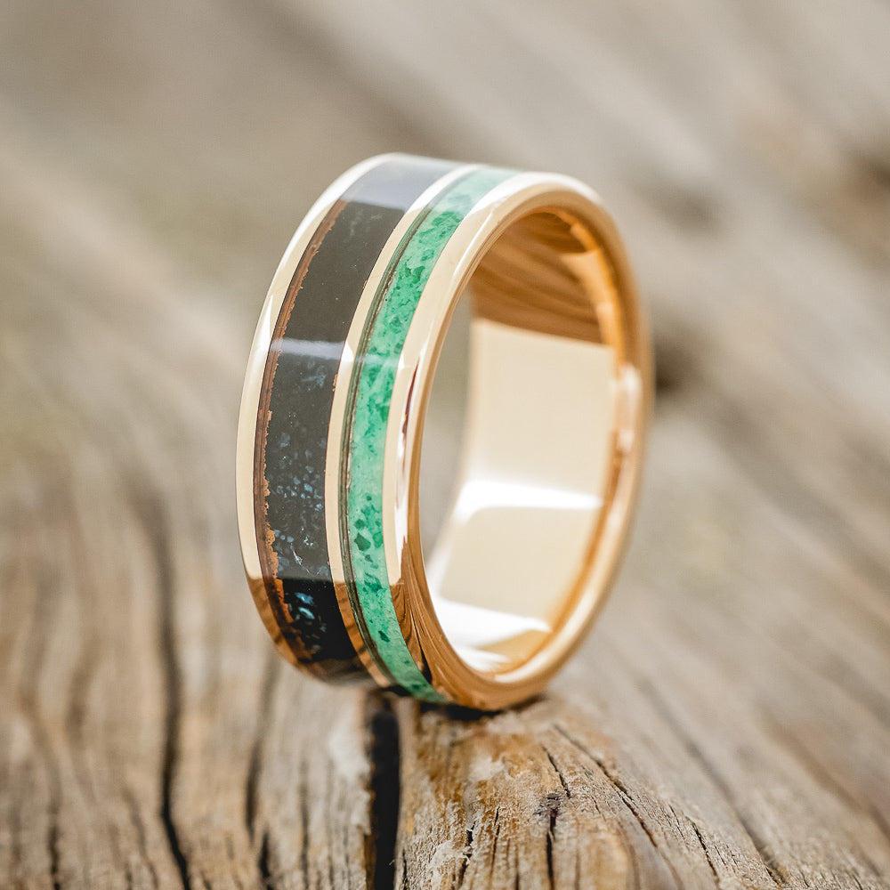"RAPTOR" - PATINA COPPER & MALACHITE WEDDING BAND-13