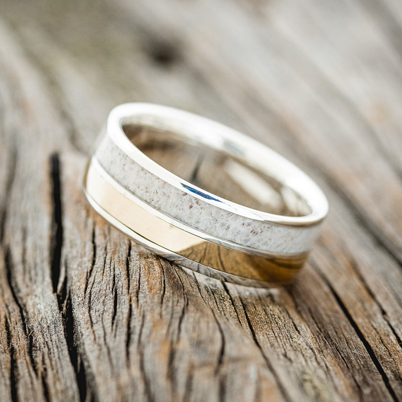 "DYAD" - ANTLER & 14K GOLD INLAY WEDDING BAND-2