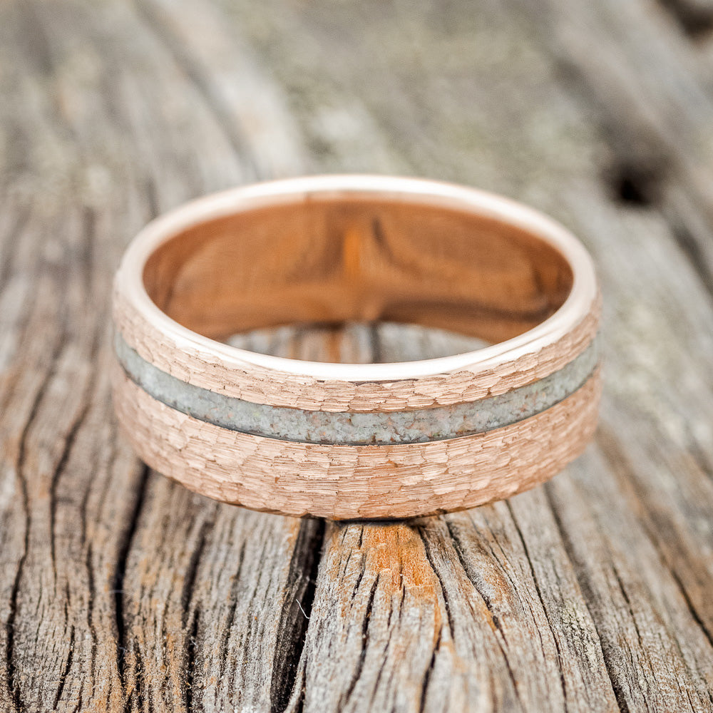 "VERTIGO" - OPAL WEDDING RING FEATURING A HAMMERED 14K GOLD BAND-3