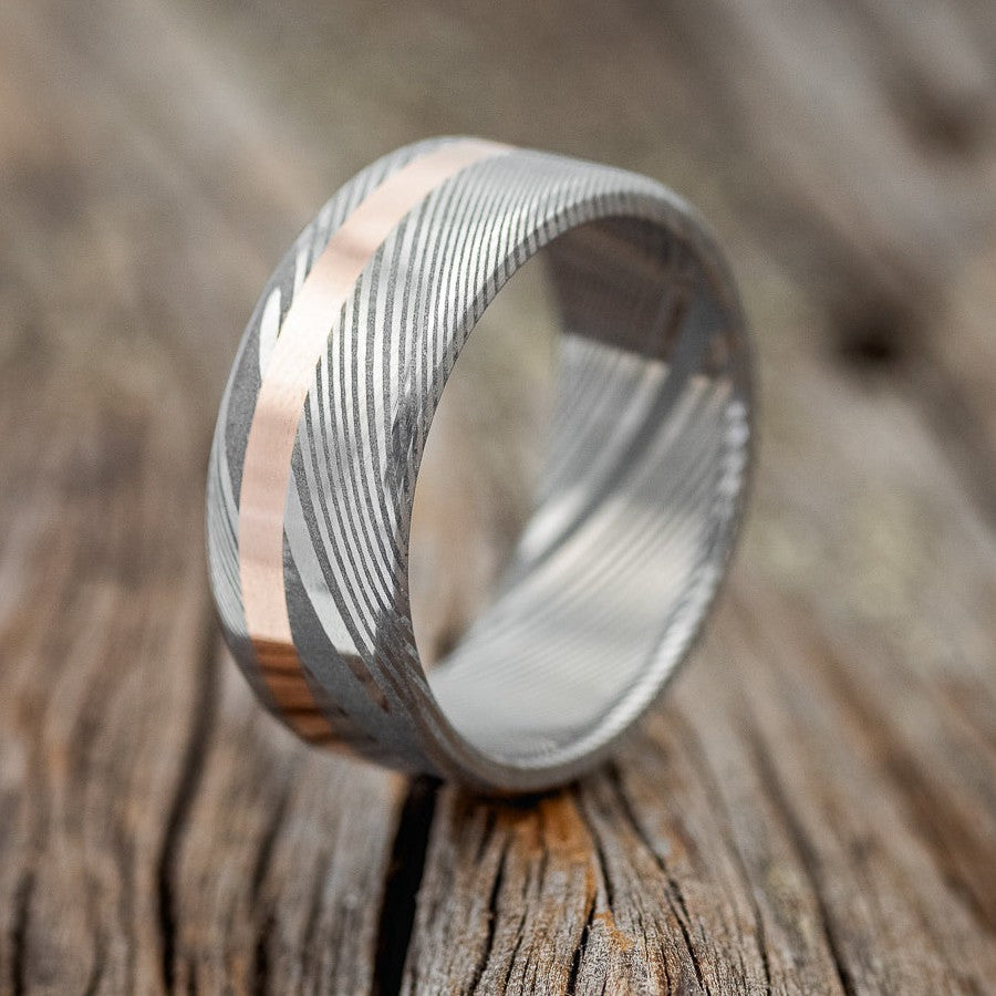 Damascus Steel Ring, Rose Gold Ring, Rose Gold Tungsten Band with