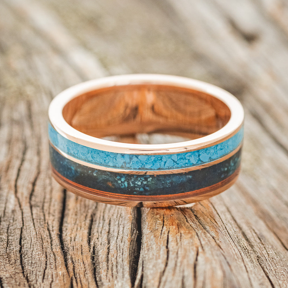 "RAPTOR" - PATINA COPPER & TURQUOISE WEDDING BAND-15