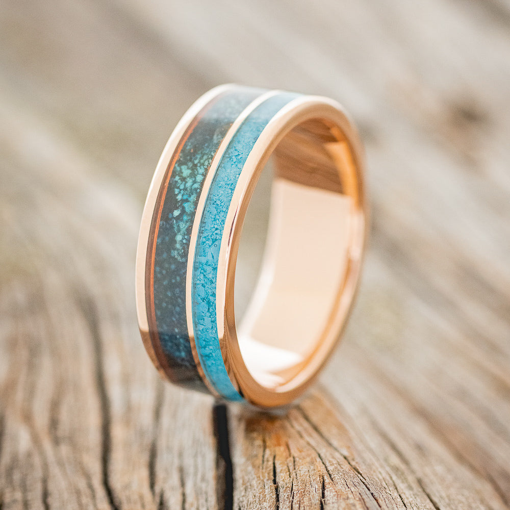 "RAPTOR" - PATINA COPPER & TURQUOISE WEDDING BAND-13