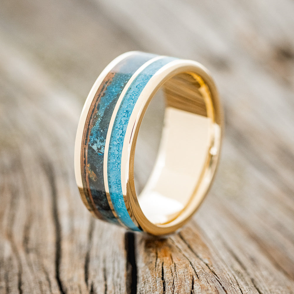 "RAPTOR" - PATINA COPPER & TURQUOISE WEDDING BAND-16