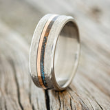 "ASHER" - CENTERED PATINA COPPER & 14K GOLD INLAY WEDDING BAND WITH HAMMERED FINISH-1