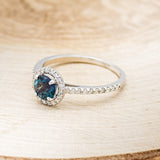 "AURORA" - ROUND LAB-GROWN ALEXANDRITE ENGAGEMENT RING WITH DIAMONDS - 14K WHITE GOLD - SIZE 9 1/4-3