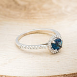 "AURORA" - ROUND LAB-GROWN ALEXANDRITE ENGAGEMENT RING WITH DIAMONDS - 14K WHITE GOLD - SIZE 9 1/4-2