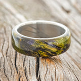 "HAVEN" - JOKER SPALTED MAPLE WEDDING RING FEATURING A DAMASCUS STEEL BAND
