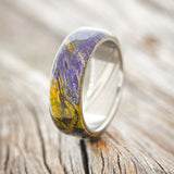 "HAVEN" - JOKER SPALTED MAPLE WEDDING RING - DAMASCUS STEEL - SIZE 10-1