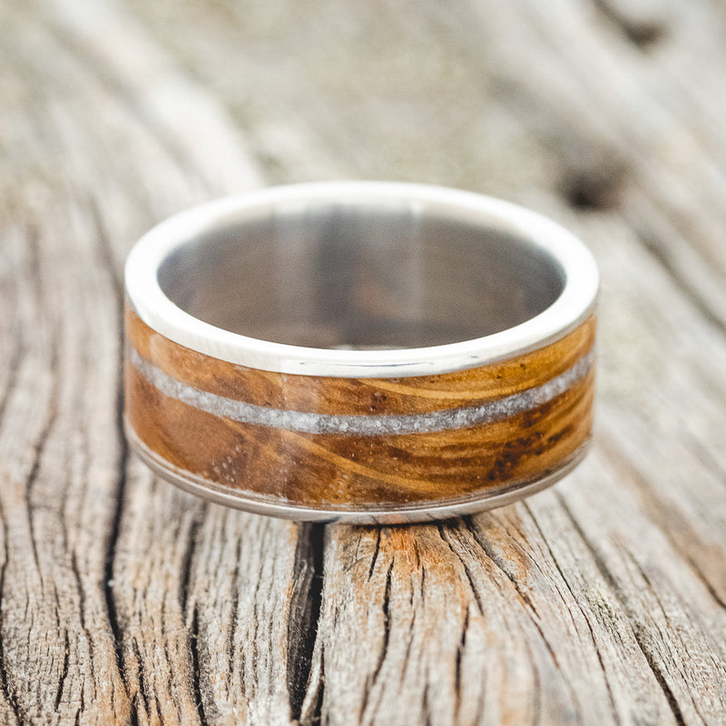 "RAINIER" - WHISKEY BARREL & OFFSET GRANITE WEDDING BAND-3