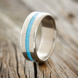 "NIRVANA" - CENTERED TURQUOISE INLAY WEDDING BAND WITH HAMMERED FINISH - READY TO SHIP-1