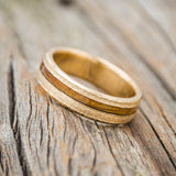 "VERTIGO" - WHISKEY BARREL OAK WEDDING RING FEATURING A HAMMERED 14K GOLD BAND-2