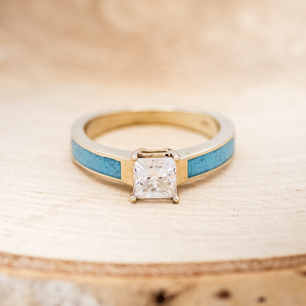"EOTA" - PRINCESS CUT MOISSANITE ENGAGEMENT RING WITH TURQUOISE INLAYS-4