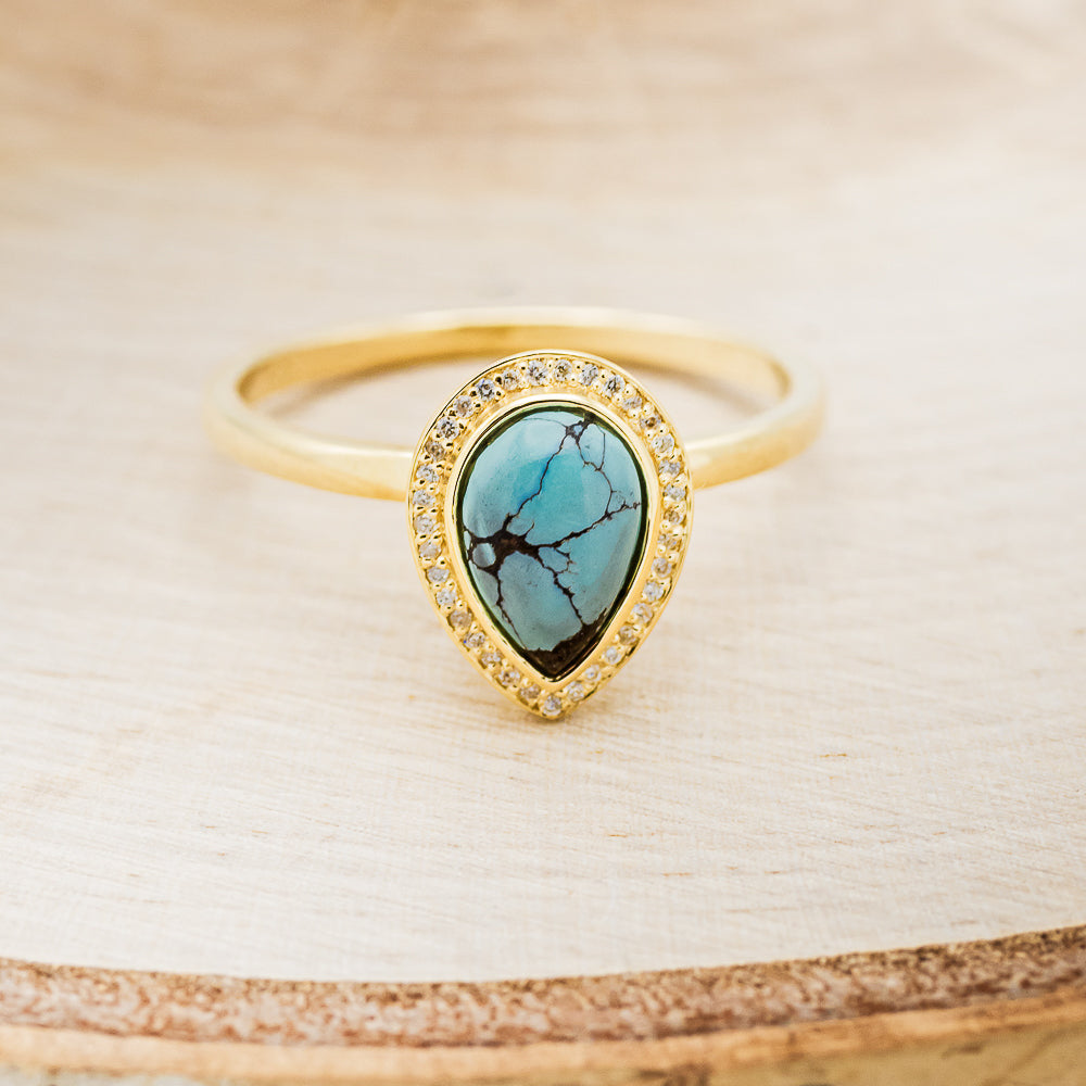 "TERRA" - PEAR-SHAPED TURQUOISE ENGAGEMENT RING WITH DIAMOND HALO-4