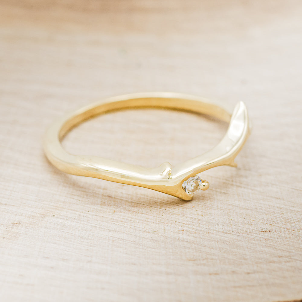 "ARTEMIS" STACKER - 14K GOLD ANTLER-STYLE STACKING BAND WITH A SINGLE DIAMOND ACCENT-2