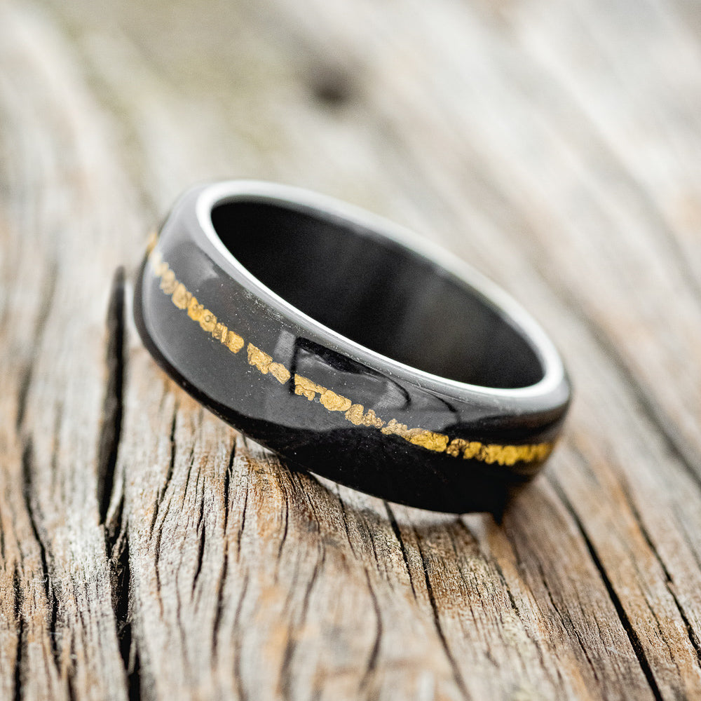 "REMMY" - AFRICAN BLACK WOOD & GOLD NUGGETS WEDDING BAND-5