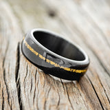 "REMMY" - AFRICAN BLACK WOOD & GOLD NUGGETS WEDDING RING FEATURING A BLACK ZIRCONIUM BAND