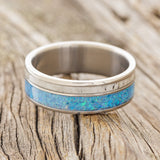 "RAPTOR" - ANTLER & BLUE OPAL WEDDING BAND - READY TO SHIP-3