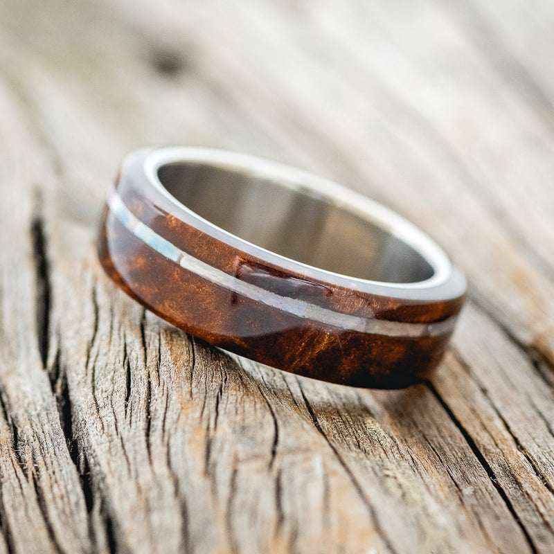 "REMMY" - REDWOOD & MOTHER OF PEARL WEDDING RING - READY TO SHIP-2