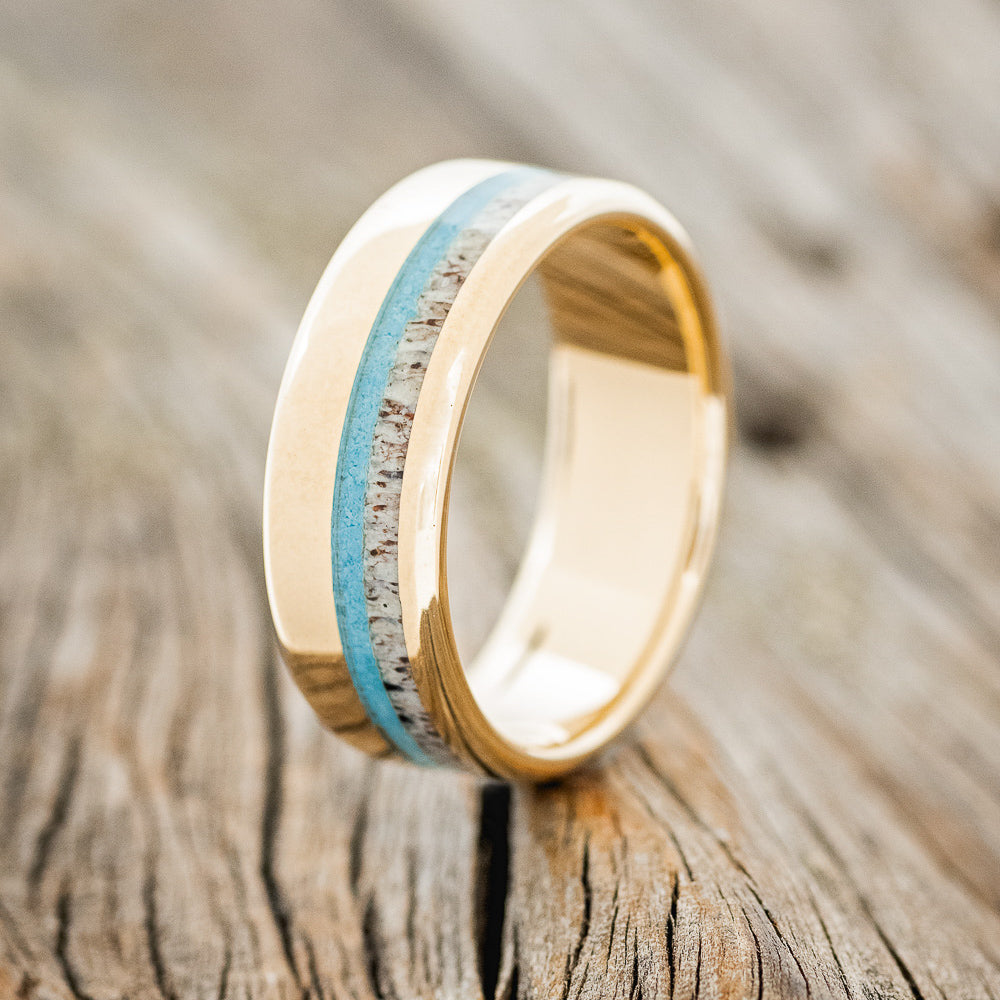 "CASTOR" - TURQUOISE & ANTLER WEDDING BAND-7