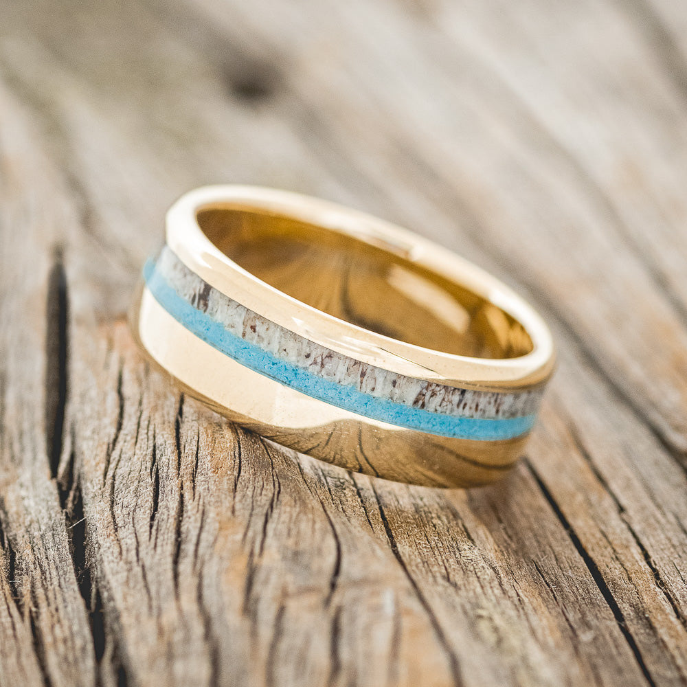 "CASTOR" - TURQUOISE & ANTLER WEDDING BAND-8