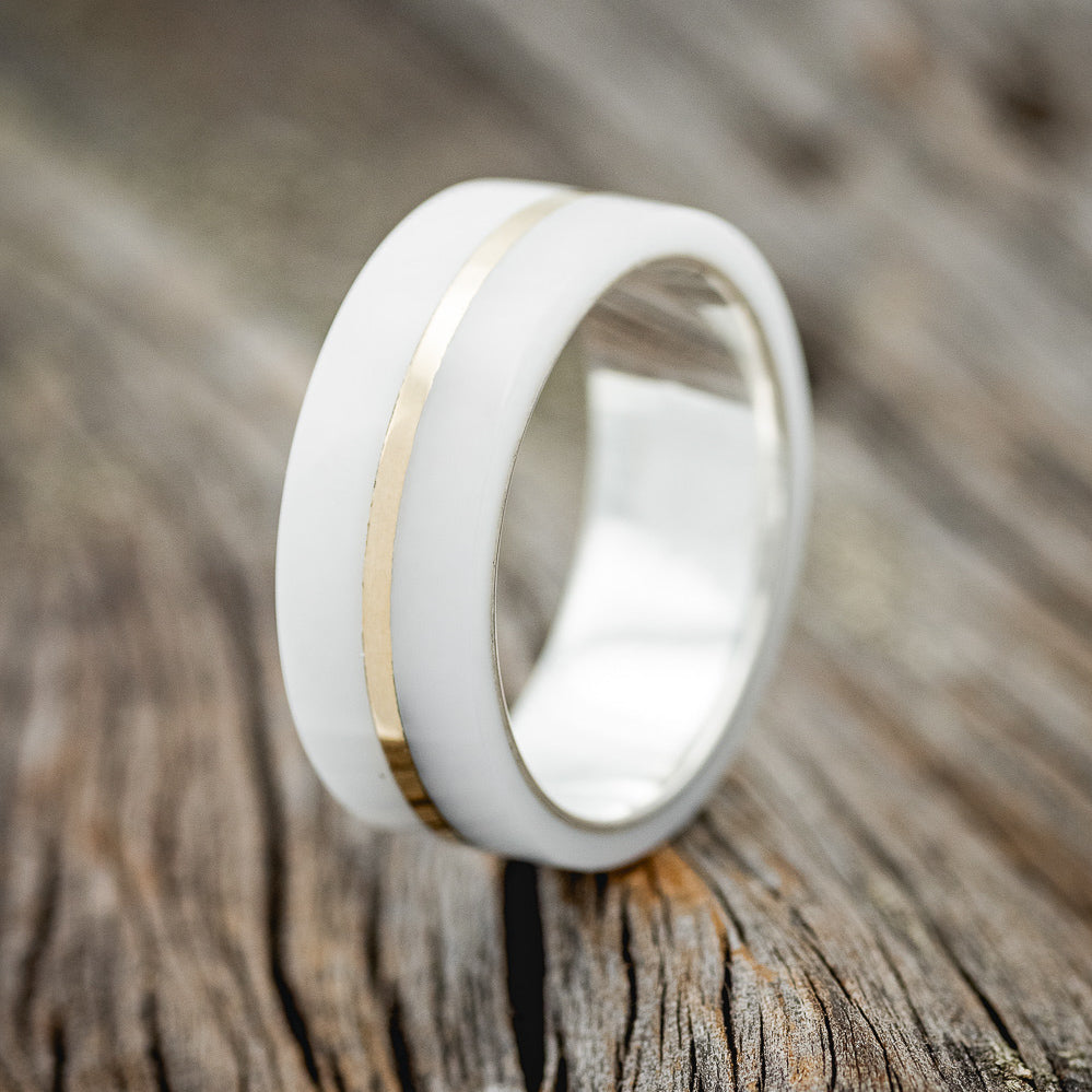 WHITE ACRYLIC & 14K GOLD INLAY WEDDING RING-4