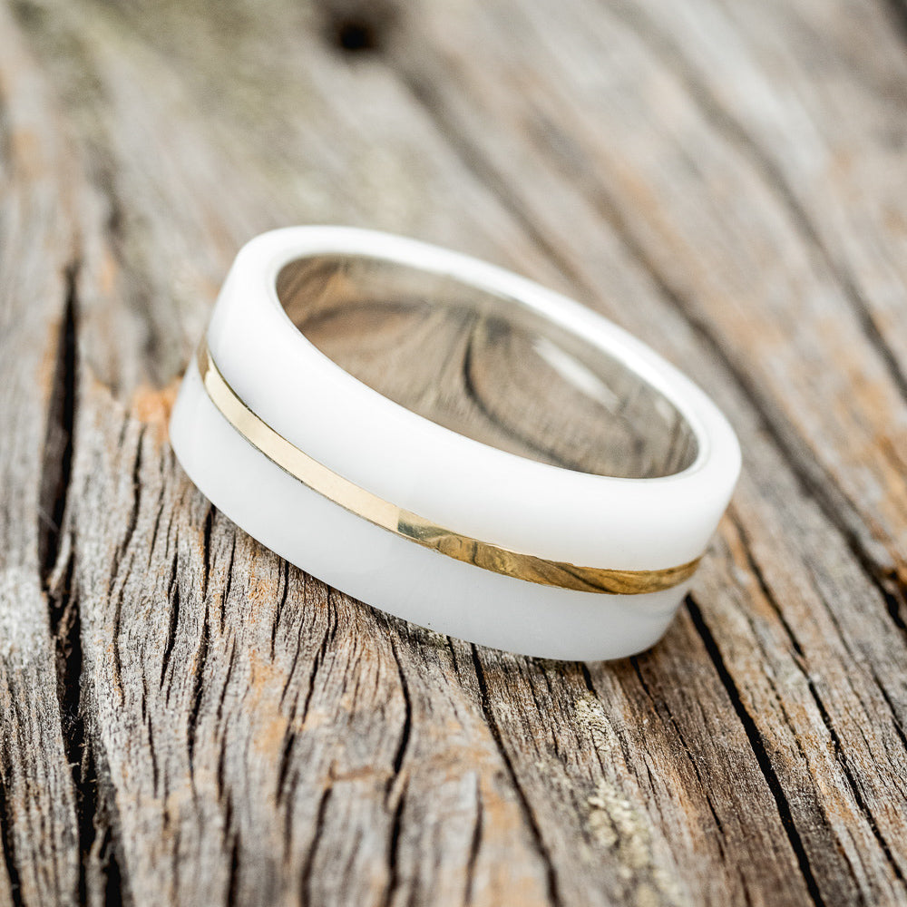 WHITE ACRYLIC & 14K GOLD INLAY WEDDING RING-5