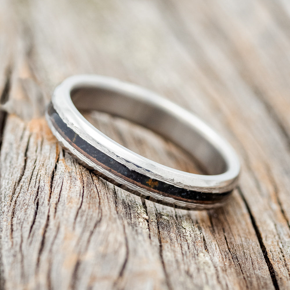 "NIRVANA" - MATCHING SET OF PATINA COPPER WEDDING BANDS WITH HAMMERED FINISHES-7