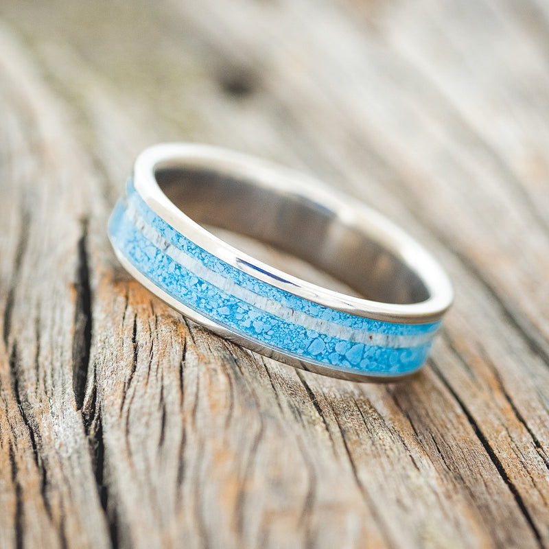 "RAINIER" - TURQUOISE & OFFSET ANTLER WEDDING BAND - READY TO SHIP-2