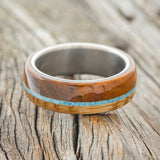 "ARGOS" - IRONWOOD, TURQUOISE & WHISKEY BARREL OAK WEDDING RING-3