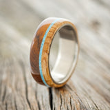 "ARGOS" - IRONWOOD, TURQUOISE & WHISKEY BARREL OAK WEDDING RING - READY TO SHIP-1